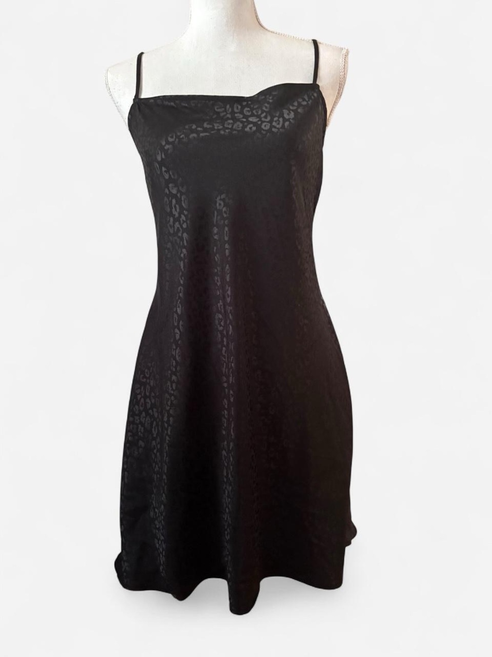 Gilli Black Leopard-Jacquard Slip Mini Dress